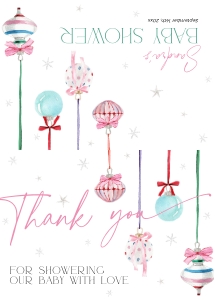 BB079-04 Folded Thank You Note - Pastel Christmas Ornaments: BBB79-01 Invitation Bundle - Pastel Christmas Ornaments