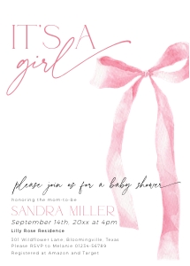 BB088-01 5x7 Invitation - Coquette Bow Pink: BB088-01 Invitation - Coquette Bow Pink