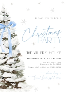 CH077-01 5x7 Invitation - Christmas Tree Blue Bow: CHB77-01 Invitation Bundle - Christmas Tree Blue Bow