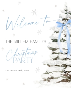 CH077-04 8x10 Welcome Sign - Christmas Tree Blue Bow: CH077-04 Welcome Sign - Christmas Tree Blue Bow