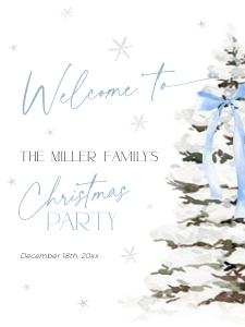 CH077-04 18x24 Welcome Sign - Christmas Tree Blue Bow: CH077-04 Welcome Sign - Christmas Tree Blue Bow