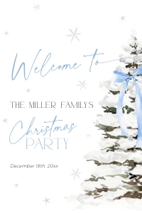 CH077-04 20x30 Welcome Sign - Christmas Tree Blue Bow: CH077-04 Welcome Sign - Christmas Tree Blue Bow