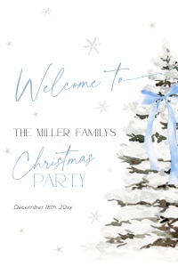CH077-04 24x36 Welcome Sign - Christmas Tree Blue Bow: CH077-04 Welcome Sign - Christmas Tree Blue Bow