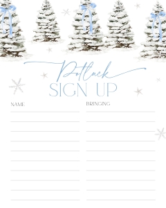 CH077-06 8x10" Potluck Sign Up Sheet - Christmas Tree Blue Bow: CH077-06 Potluck Sign Up Sheet - Christmas Tree Blue Bow