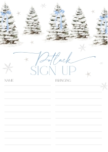 CH077-06 DIN A4 Potluck Sign Up Sheet - Christmas Tree Blue Bow: CH077-06 Potluck Sign Up Sheet - Christmas Tree Blue Bow