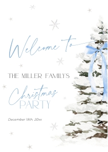 CH077-04 DIN A2 Welcome Sign - Christmas Tree Blue Bow: CH077-04 Welcome Sign - Christmas Tree Blue Bow