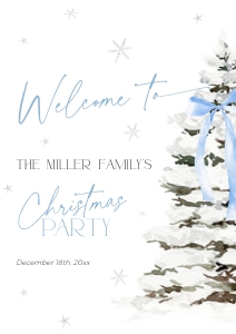 CH077-04 DIN A1 Welcome Sign - Christmas Tree Blue Bow: CH077-04 Welcome Sign - Christmas Tree Blue Bow