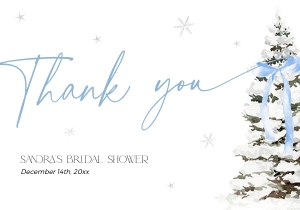 BS077-06 5x3.5 Flat Thank You Note - Christmas Tree Blue Bow: BSB77-01 Invitation Bundle - Christmas Tree Blue Bow