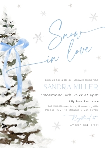 BS077-01 5x7 Invitation - Christmas Tree Blue Bow: BS077-01 Invitation - Christmas Tree Blue Bow