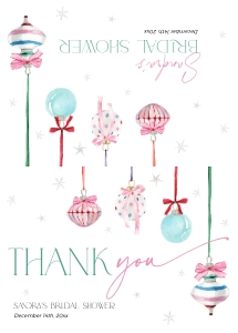 BS079-06 5x3.5 Folded Thank You Note - Pastel Christmas Ornaments: BSB79-01 Invitation Bundle - Pastel Christmas Ornaments