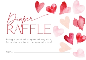 BB084-02 5x3.5" Diaper Raffle Ticket - Red Hearts: BBB84-01 Invitation Bundle - Red Hearts