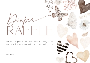 BB087-02 5x3.5" Diaper Raffle Ticket - Butterfly Heart: BBB87-01 Invitation Bundle - Butterfly Heart