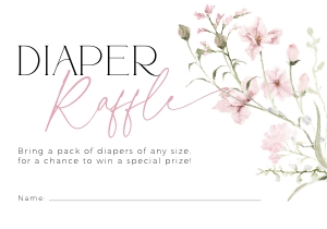 BB090-02 1 5x3.5" Diaper Raffle Ticket - Dusty Pink Florals: BBB90-01 Invitation Bundle - Dusty Pink Florals
