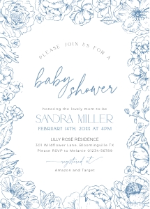 BB094-01 5x7 Invitation - Blue Toile de Jouy Flowers: BBB94-01 Invitation Bundle - Blue Toile de Jouy Flowers