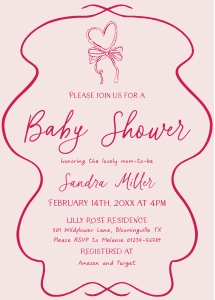 BB096-01 5x7 Invitation - Hand Drawn Heart and Bow Pink: BBB96-01 Invitation Bundle - Hand Drawn Heart and Bow Pink