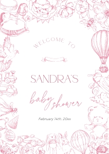 BB093-11 DIN A1 Welcome Sign - Pink Toile de Jouy Floral Nursery: BB093-11 Welcome Sign - Pink Toile de Jouy Floral Nursery