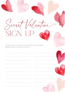 CH084-08 DIN A4 Secret Valentine Sign Up - Red Hearts: CHB84-02 Secret Valentine Set - Red Hearts