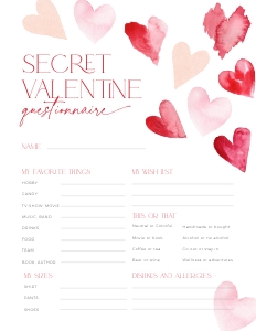CH084-07 8.5x11" Secret Valentine Questionnaire - Red Hearts: CHB84-02 Secret Valentine Set - Red Hearts