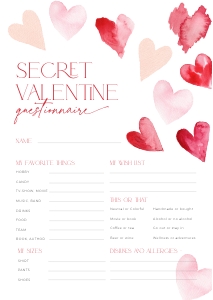 CH084-07 DIN A4 Secret Valentine Questionnaire - Red Hearts: CHB84-02 Secret Valentine Set - Red Hearts