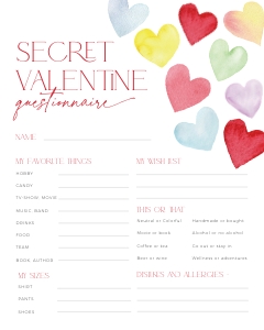 CH086-07 8x10" Secret Valentine Questionnaire - Colorful Hearts: CHB86-02 Secret Valentine Set - Colorful Hearts