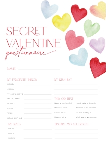 CH086-07 DIN A4 Secret Valentine Questionnaire - Colorful Hearts: CHB86-02 Secret Valentine Set - Colorful Hearts