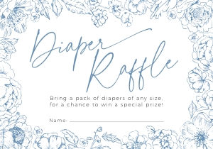 BB094-02 1 5x3.5" Diaper Raffle Ticket - Blue Toile de Jouy Flowers: BBB94-01 Invitation Bundle - Blue Toile de Jouy Flowers