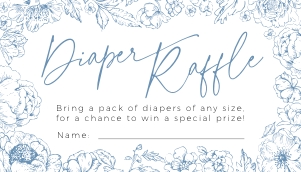 BB094-02 2 3.5x2 Diaper Raffle Ticket - Blue Toile de Jouy Flowers: BBB94-01 Invitation Bundle - Blue Toile de Jouy Flowers