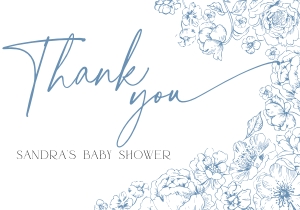 BB094-04 Flat Thank You Note - Blue Toile de Jouy Flowers: BBB94-01 Invitation Bundle - Blue Toile de Jouy Flowers