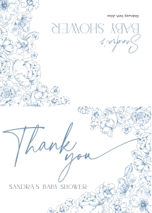 BB094-04 Folded Thank You Note - Blue Toile de Jouy Flowers: BBB94-01 Invitation Bundle - Blue Toile de Jouy Flowers