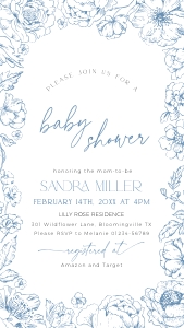 BB094-10 1080x1920px Electronic Invitation - Blue Toile de Jouy Flowers: BBB94-01 Invitation Bundle - Blue Toile de Jouy Flowers