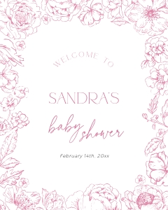 BB095-11 8x10" Welcome Sign - Pink Toile de Jouy Flowers: BB095-11 Welcome Sign - Pink Toile de Jouy Flowers