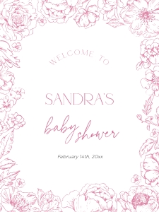 BB095-11 18x24" Welcome Sign - Pink Toile de Jouy Flowers: BB095-11 Welcome Sign - Pink Toile de Jouy Flowers