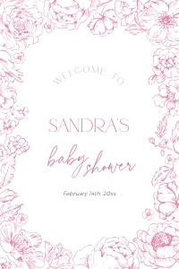 BB095-11 20x30" Welcome Sign - Pink Toile de Jouy Flowers: BB095-11 Welcome Sign - Pink Toile de Jouy Flowers
