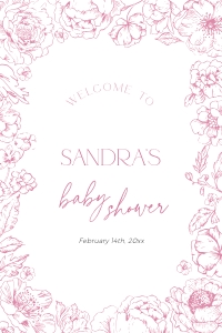 BB095-11 24x36" Welcome Sign - Pink Toile de Jouy Flowers: BB095-11 Welcome Sign - Pink Toile de Jouy Flowers
