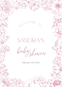 BB095-11 DIN A2 Welcome Sign - Pink Toile de Jouy Flowers: BB095-11 Welcome Sign - Pink Toile de Jouy Flowers