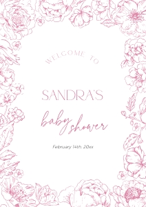 BB095-11 DIN A1 Welcome Sign - Pink Toile de Jouy Flowers: BB095-11 Welcome Sign - Pink Toile de Jouy Flowers