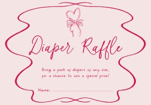 BB096-02 1 5x3.5" Diaper Raffle Ticket - Hand Drawn Heart and Bow Pink: BBB96-01 Invitation Bundle - Hand Drawn Heart and Bow Pink