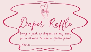 BB096-02 2 3.5x2" Diaper Raffle Ticket - Hand Drawn Heart and Bow Pink: BBB96-01 Invitation Bundle - Hand Drawn Heart and Bow Pink