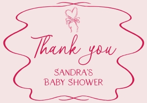 BB096-04 Flat Thank You Note - Hand Drawn Heart and Bow Pink: BBB96-01 Invitation Bundle - Hand Drawn Heart and Bow Pink