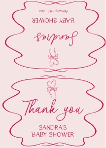 BB096-04 Folded Thank You Note - Hand Drawn Heart and Bow Pink: BBB96-01 Invitation Bundle - Hand Drawn Heart and Bow Pink