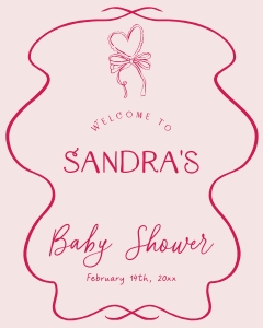 BB096-11 8x10" Welcome Sign - Hand drawn Heart and Bow Pink: BB096-11 Welcome Sign - Hand drawn Heart and Bow Pink