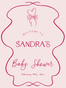 BB096-11 18x24" Welcome Sign - Hand drawn Heart and Bow Pink: BB096-11 Welcome Sign - Hand drawn Heart and Bow Pink