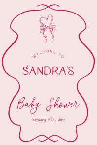 BB096-11 20x30" Welcome Sign - Hand drawn Heart and Bow Pink: BB096-11 Welcome Sign - Hand drawn Heart and Bow Pink