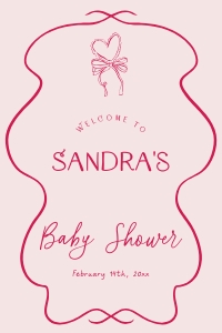 BB096-11 24x36" Welcome Sign - Hand drawn Heart and Bow Pink: BB096-11 Welcome Sign - Hand drawn Heart and Bow Pink