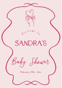 BB096-11 DIN A2 Welcome Sign - Hand drawn Heart and Bow Pink: BB096-11 Welcome Sign - Hand drawn Heart and Bow Pink