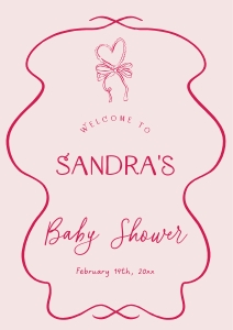 BB096-11 DIN A1 Welcome Sign - Hand drawn Heart and Bow Pink: BB096-11 Welcome Sign - Hand drawn Heart and Bow Pink
