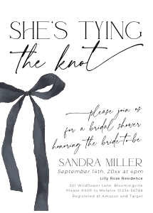 BS099-01 5x7 Invitation - Coquette Bow Black: BS099-01 Invitation - Coquette Bow Black