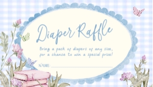 BB118-02 2 3.5x2" Diaper Raffle Ticket - Storybook Blue Gingham: BBB118-01 Invitation BUNDLE - Storybook Blue Gingham