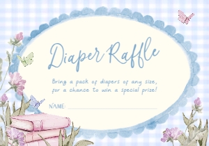 BB118-02 1 5x3.5" Diaper Raffle Ticket - Storybook Blue Gingham: BBB118-01 Invitation BUNDLE - Storybook Blue Gingham