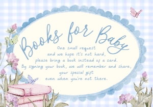 BB118-03 1 5x3.5" Books for Baby Card - Storybook Blue Gingham: BBB118-01 Invitation BUNDLE - Storybook Blue Gingham